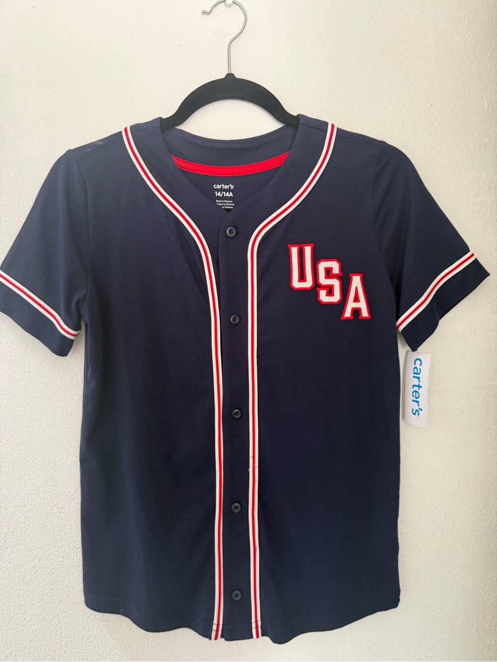 Carter's Navy Short-Sleeve USA Baseball Shirt with Red & White Trim